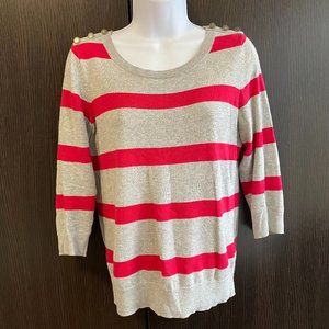 LOFT Red Grey Striped Spring Sweater